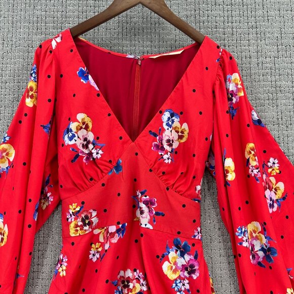 Wayward Fancies eShakti Blouse Womens S Red Floral V-Neck Bell Sleeve Lined - Picture 4 of 14